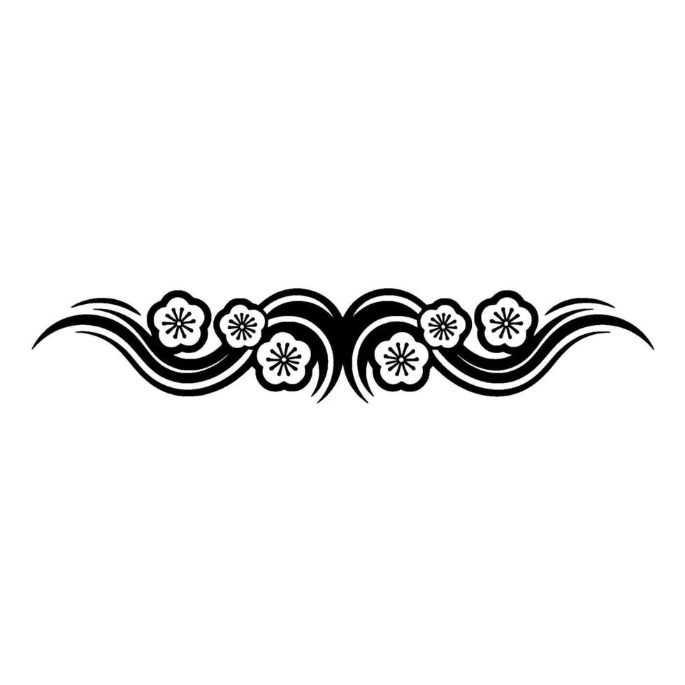 Japanese Floral, Border, Black and White, Minimalist vector