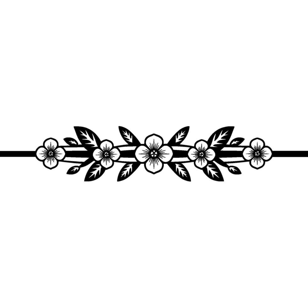 Black Floral Border Ornament on White, Minimalist vector