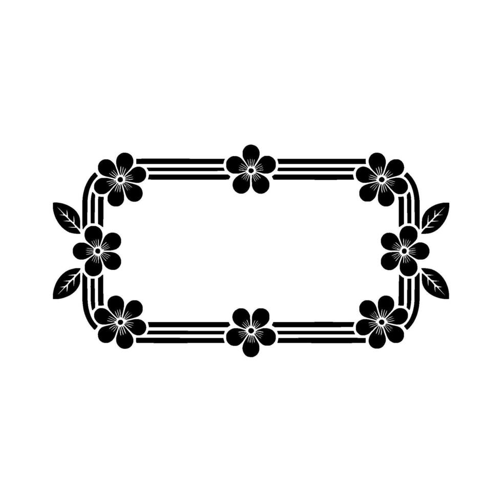 Elegant Floral Frame with Leaves - Black and White Border vector