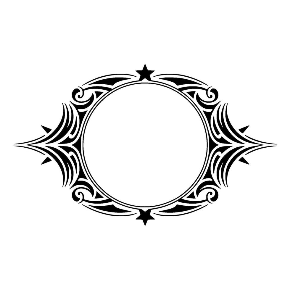 Elegant Black White Circular Frame, Decorative Tattoo Style vector