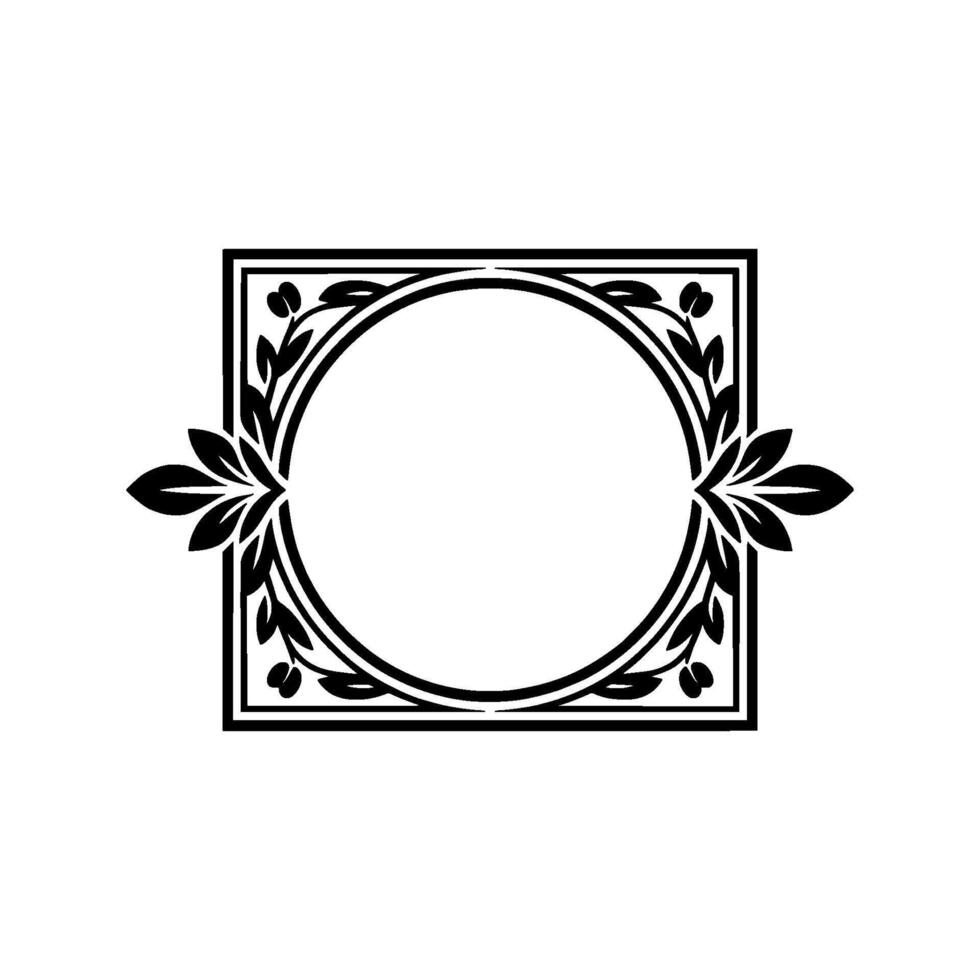 Elegant Black Floral Frame, Circle Border on White, Minimalist vector