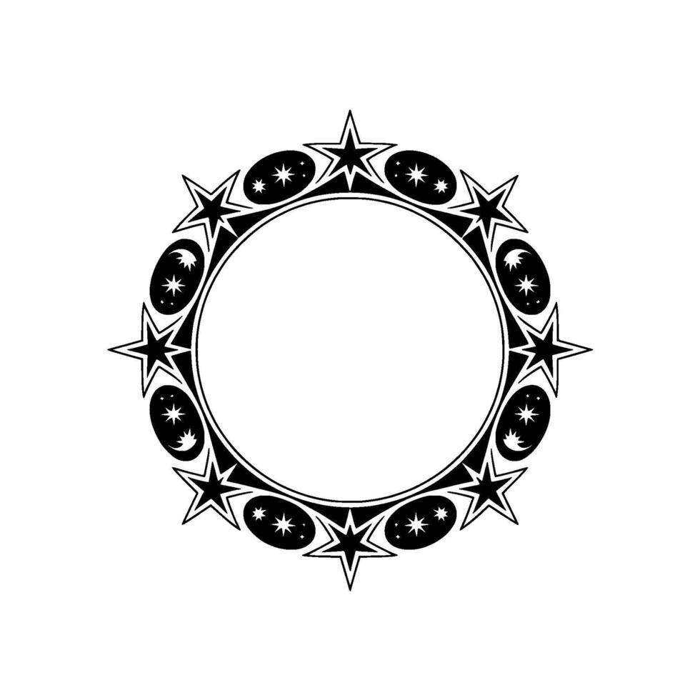 Celestial Frame Illustration Stars, Moons, Circle, Minimalist vector