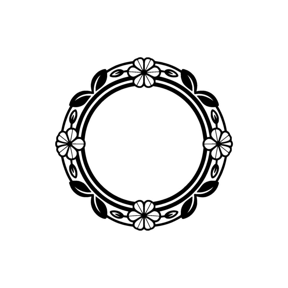 Floral Circular Frame in Black and White, Elegant Minimalist vector
