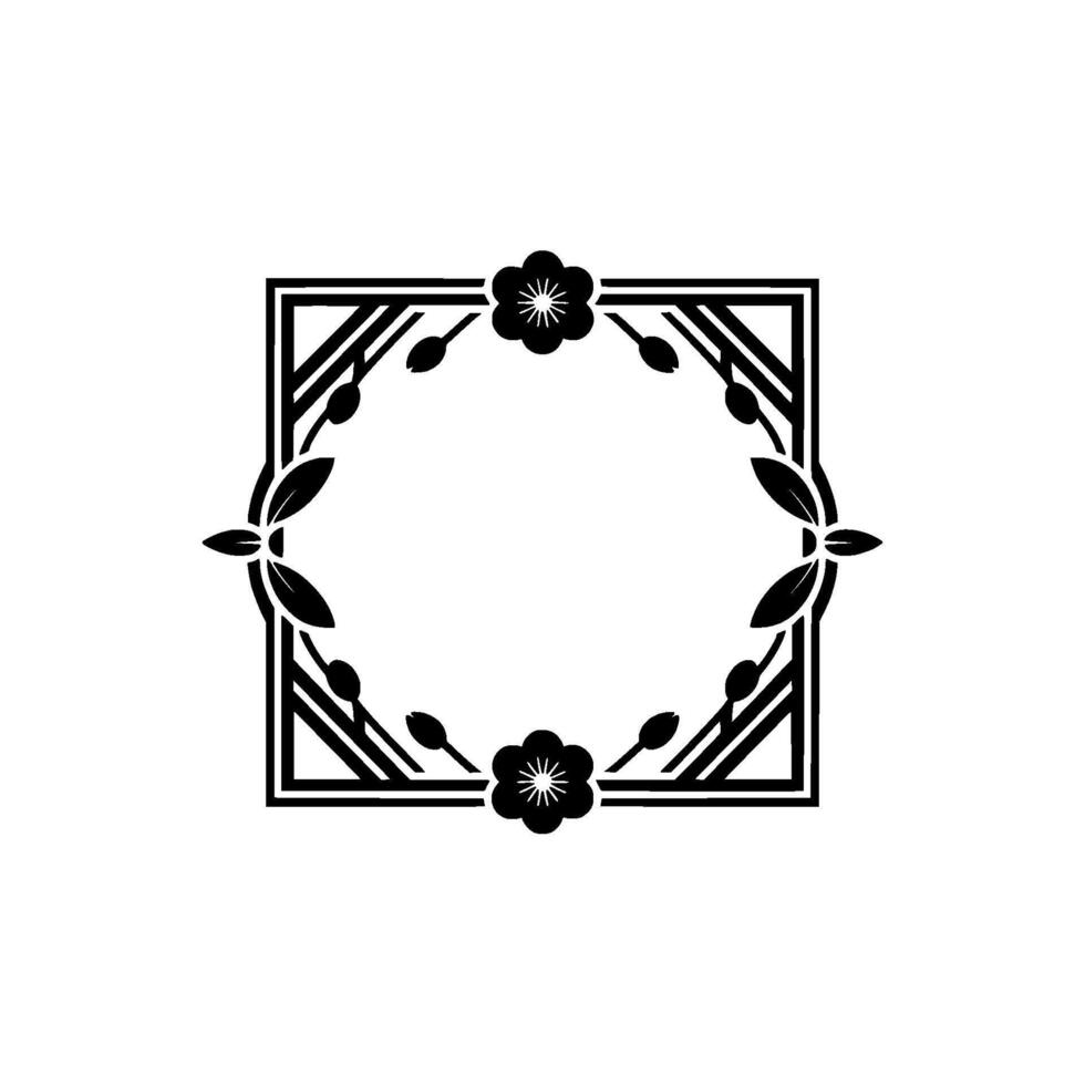 Elegant Floral Square Frame, Japanese-Inspired vector