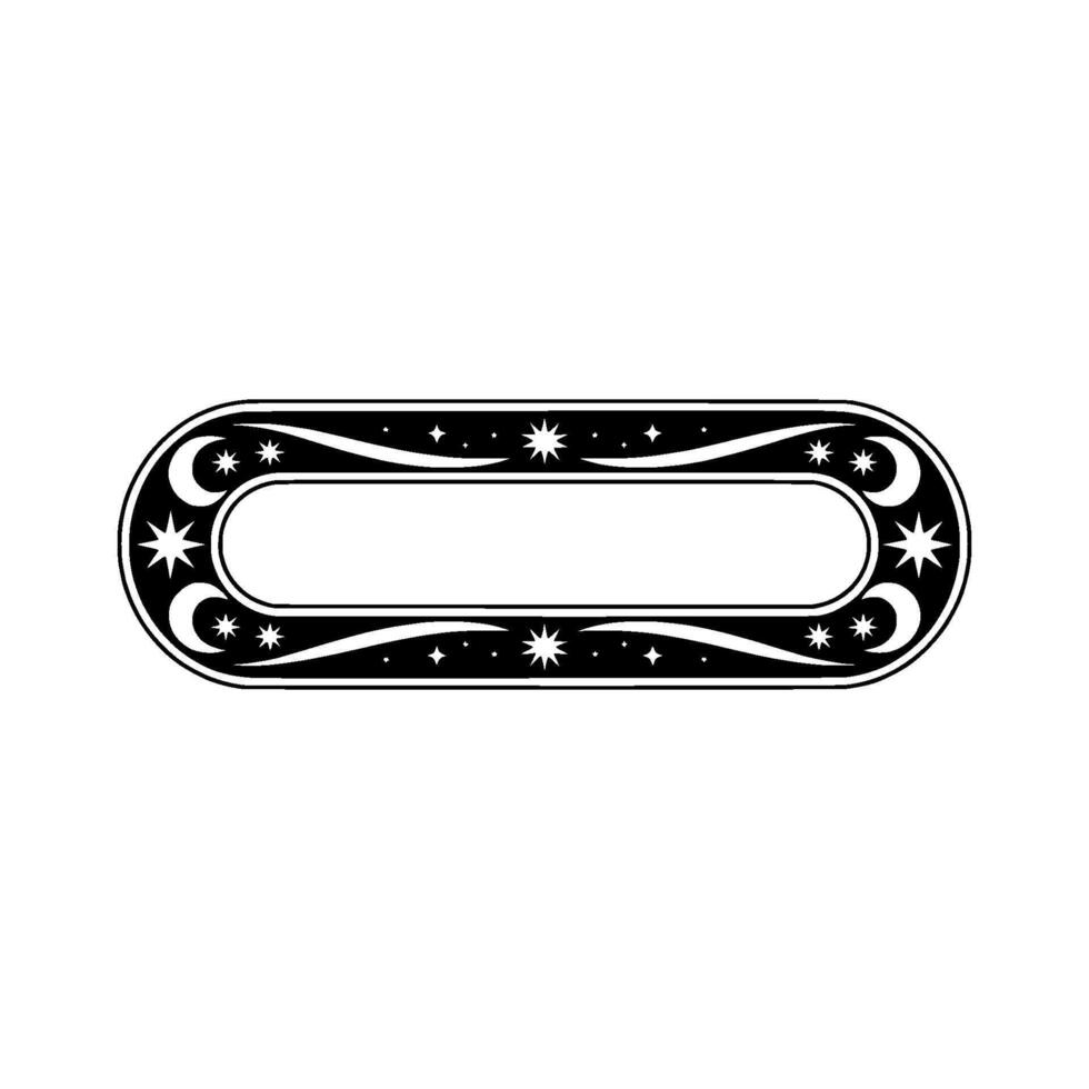 Celestial Emblem Black and White Starry Oval Frame for vector