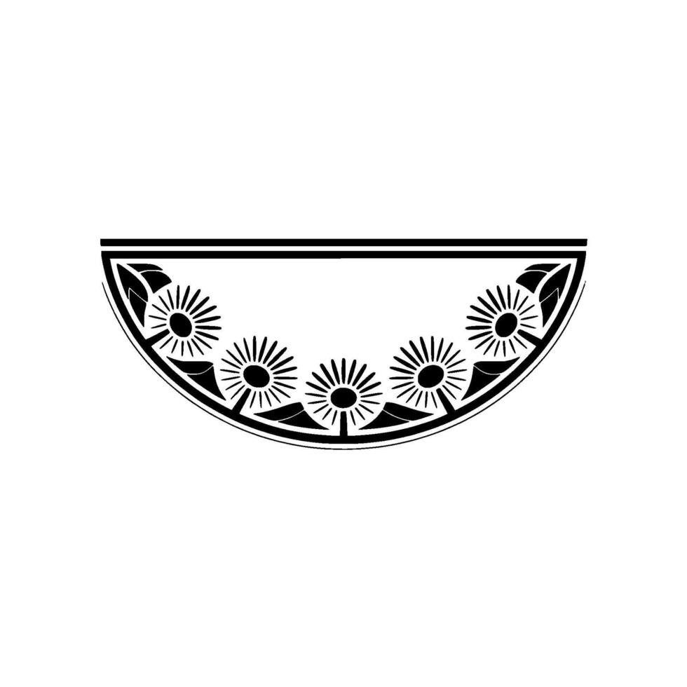 Half-Circle Floral Ornament Modern Black White Element vector