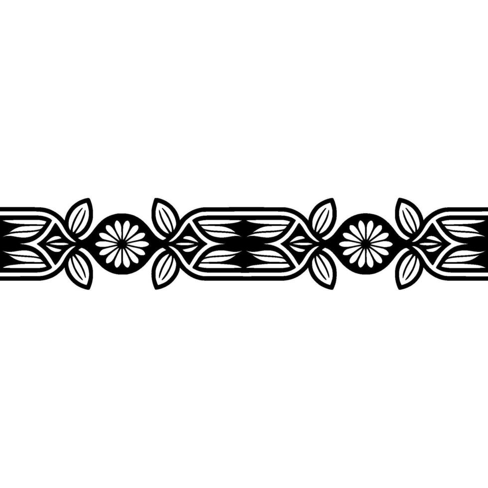 Geometric Floral Border , Monochrome Ornament on White vector
