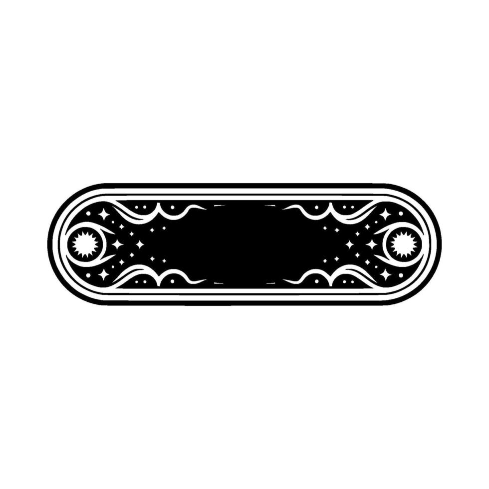 Decorative Black and White Ornamented Oval Badge, Celestial vector