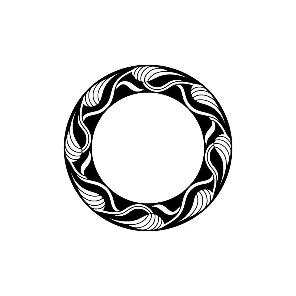 Art Nouveau Black Floral Circle Frame on White, Minimalist vector