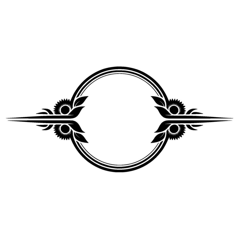 Elegant Floral Circle Frame in Black on White, Decorative vector