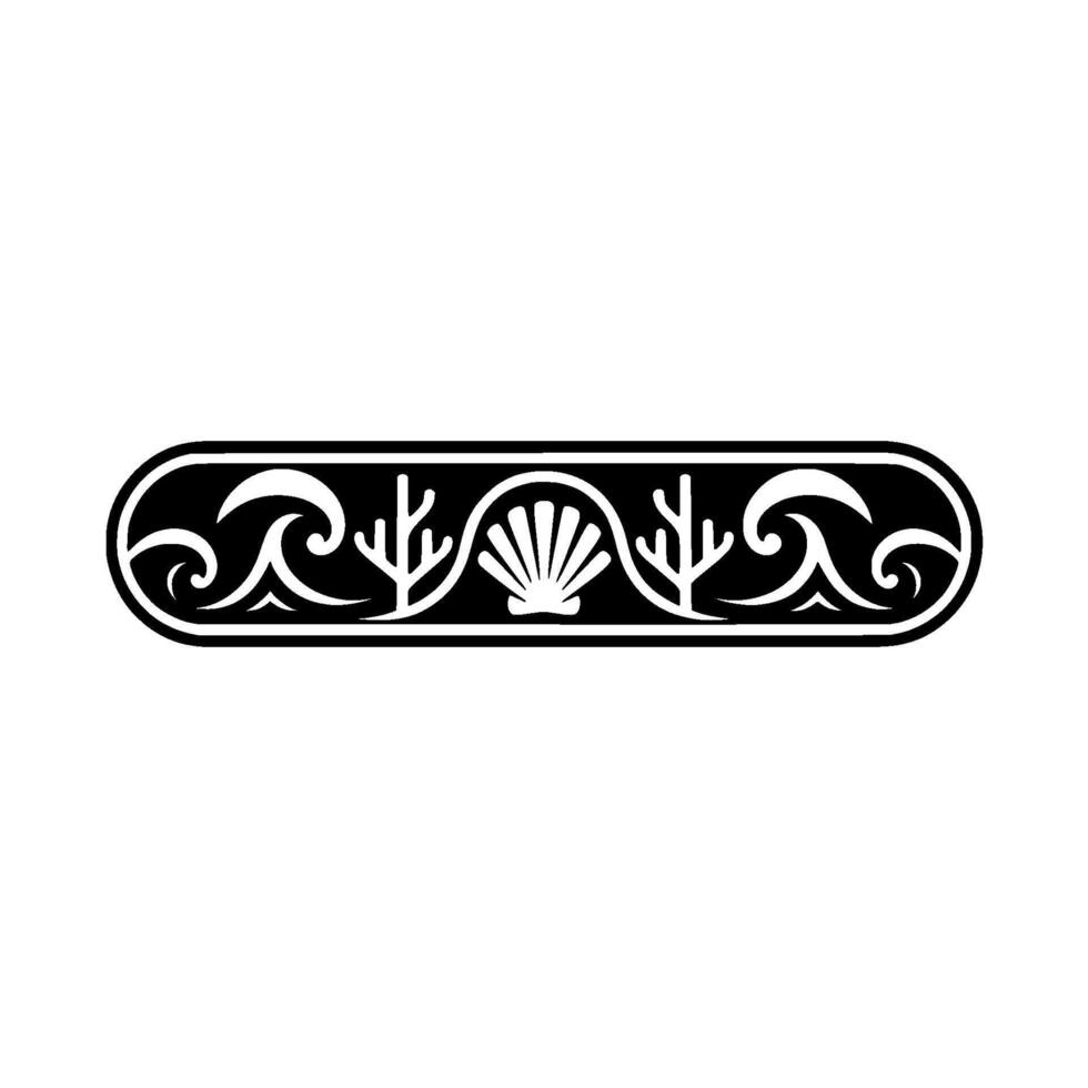 Elegant Ocean Border Waves, Shell, Coral, Black and White vector