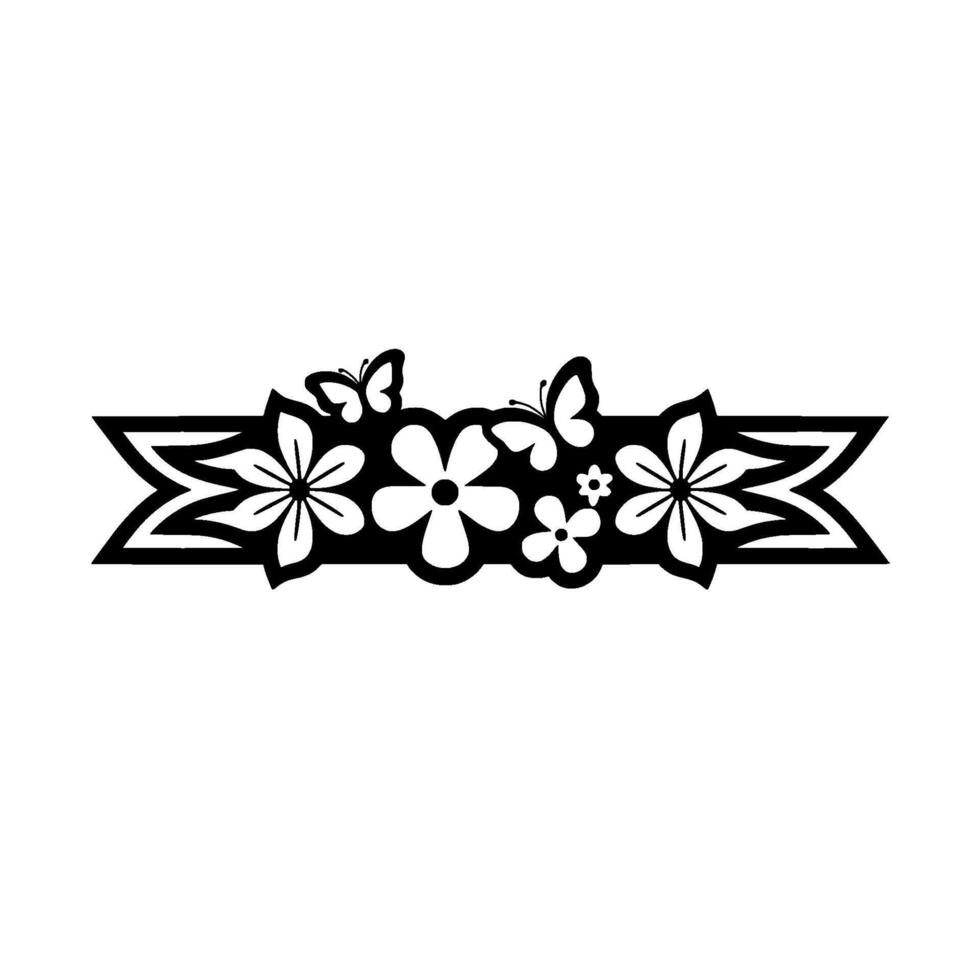 Black White Floral Butterfly Border, Elegant vector