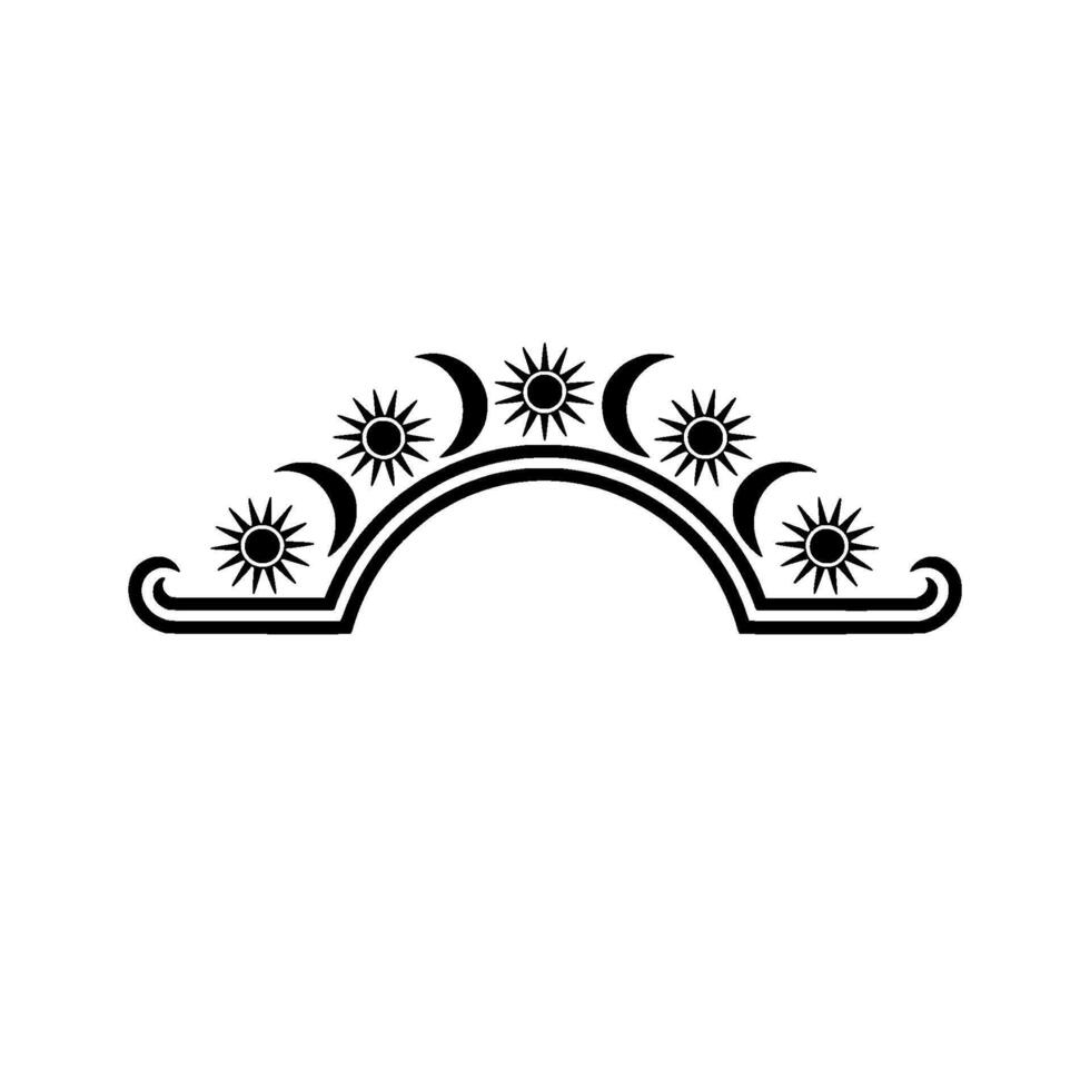 Celestial Archway Sun, Moon, and Decorative Black on White vector