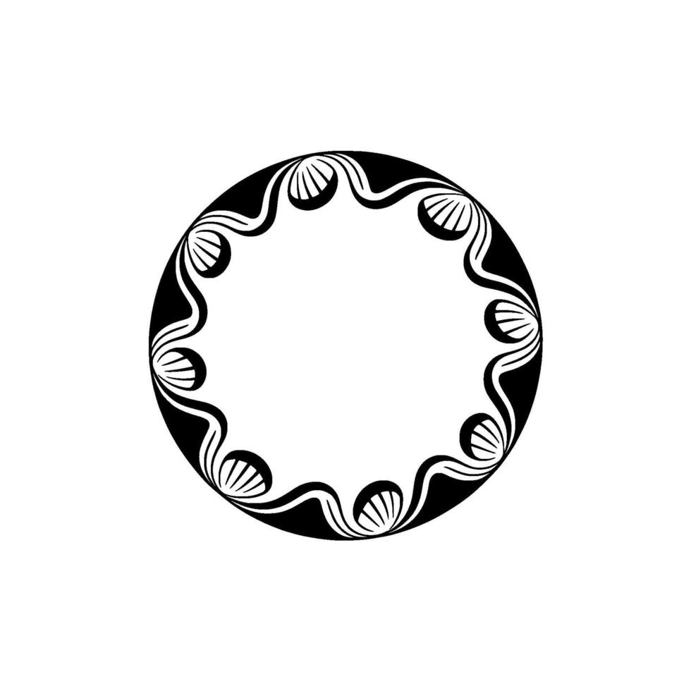Decorative Circle Frame, Black and White Floral on a Gray Background vector