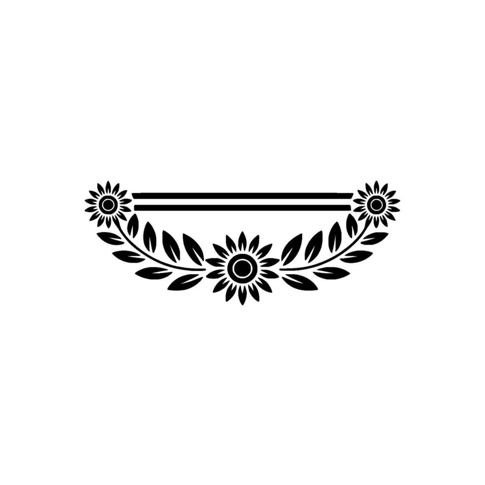 Elegant Floral Frame Sunflower and Leaf Ornament in Black on White vector