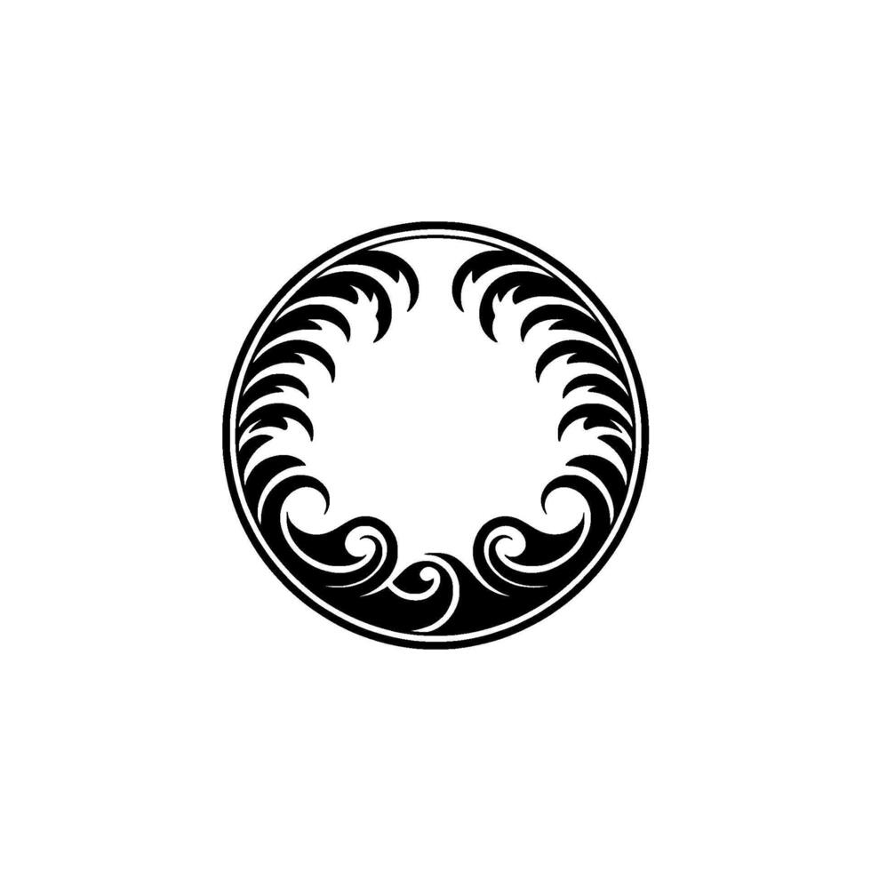 Elegant Black White Circular Ornament with Flourishes and Waves vector