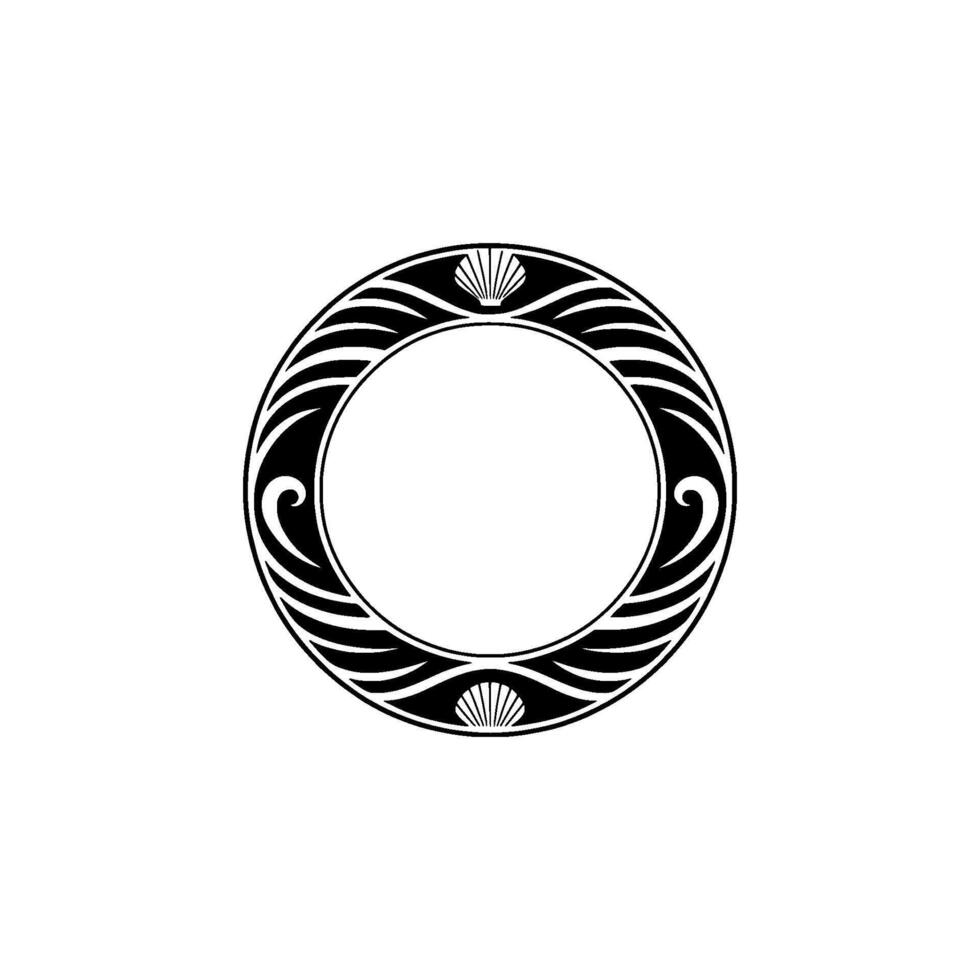 Art Deco Circular Frame with Seashell Accents - Illustration vector