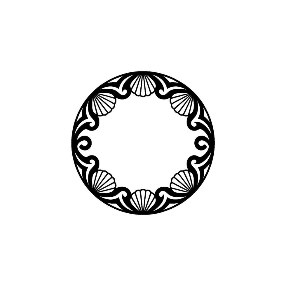 Decorative Circular Frame with Shell and Swirl Motifs, Black and White vector