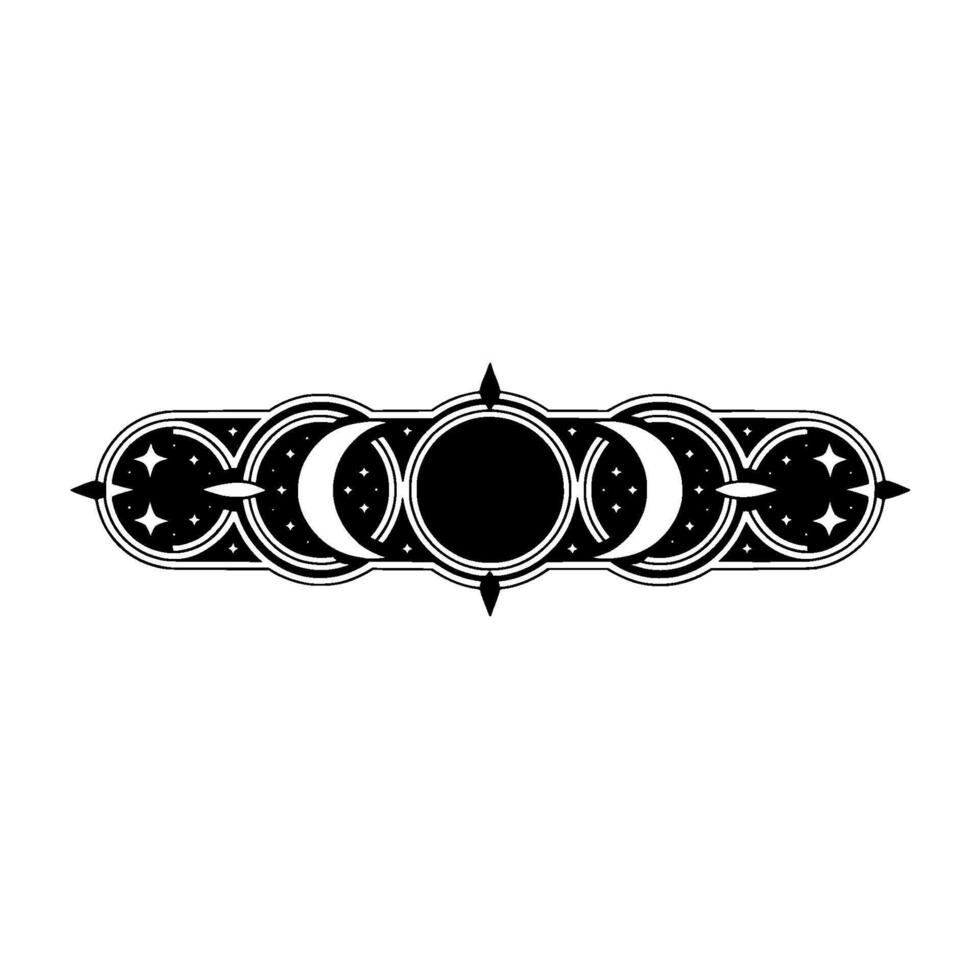 Mystical Moon Phases and Star Ornament, Celestial vector