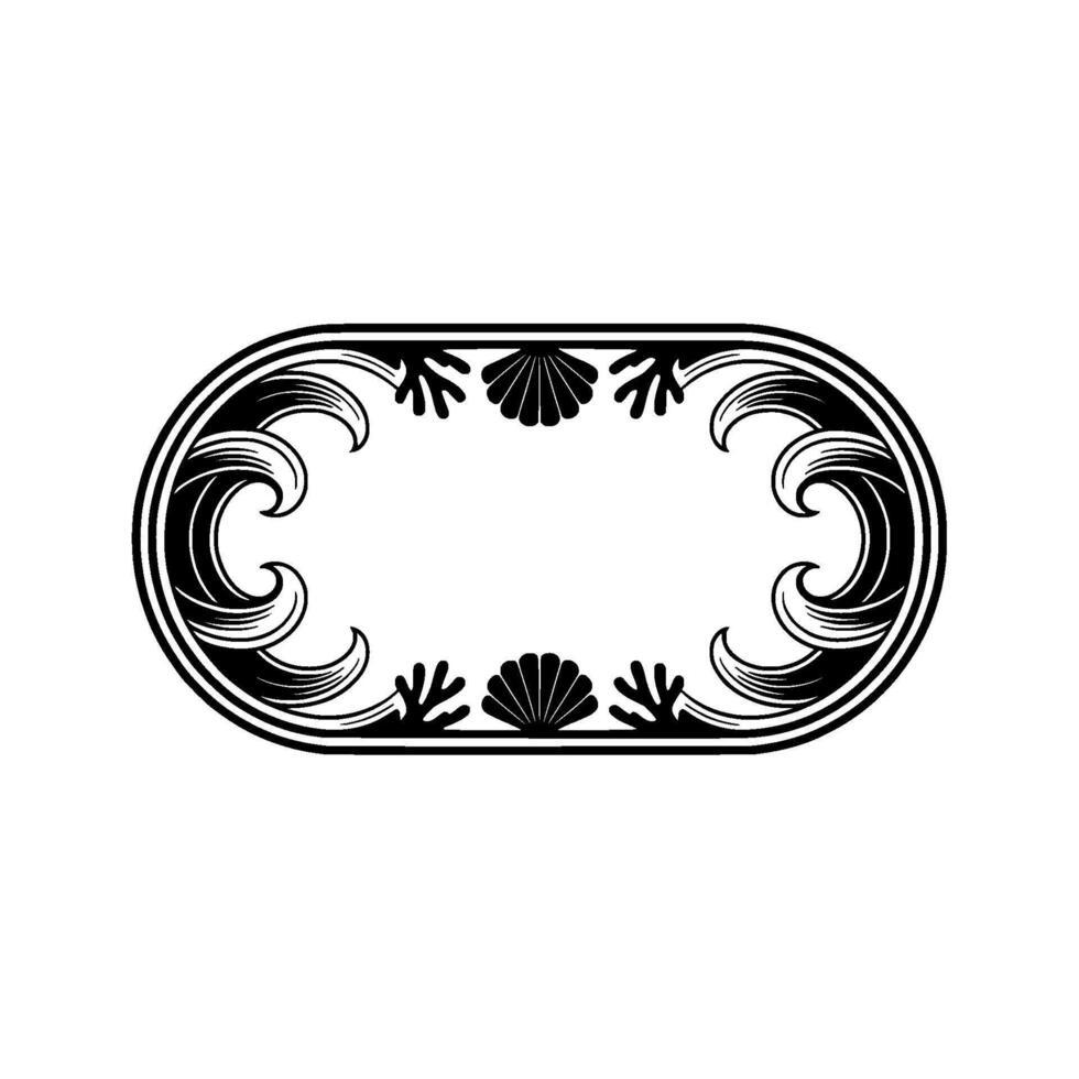 Elegant Black White Decorative Oval Frame, Nautical vector
