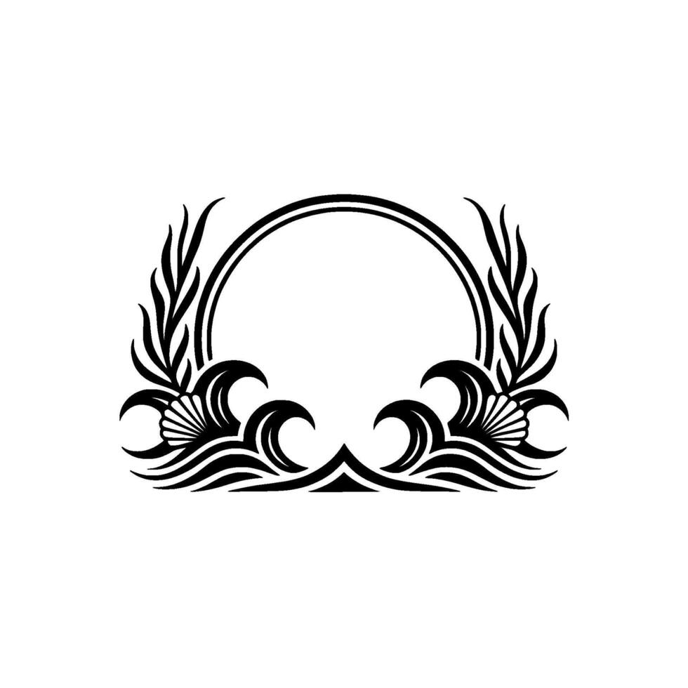 Elegant Black White Frame with Leaf Wave vector