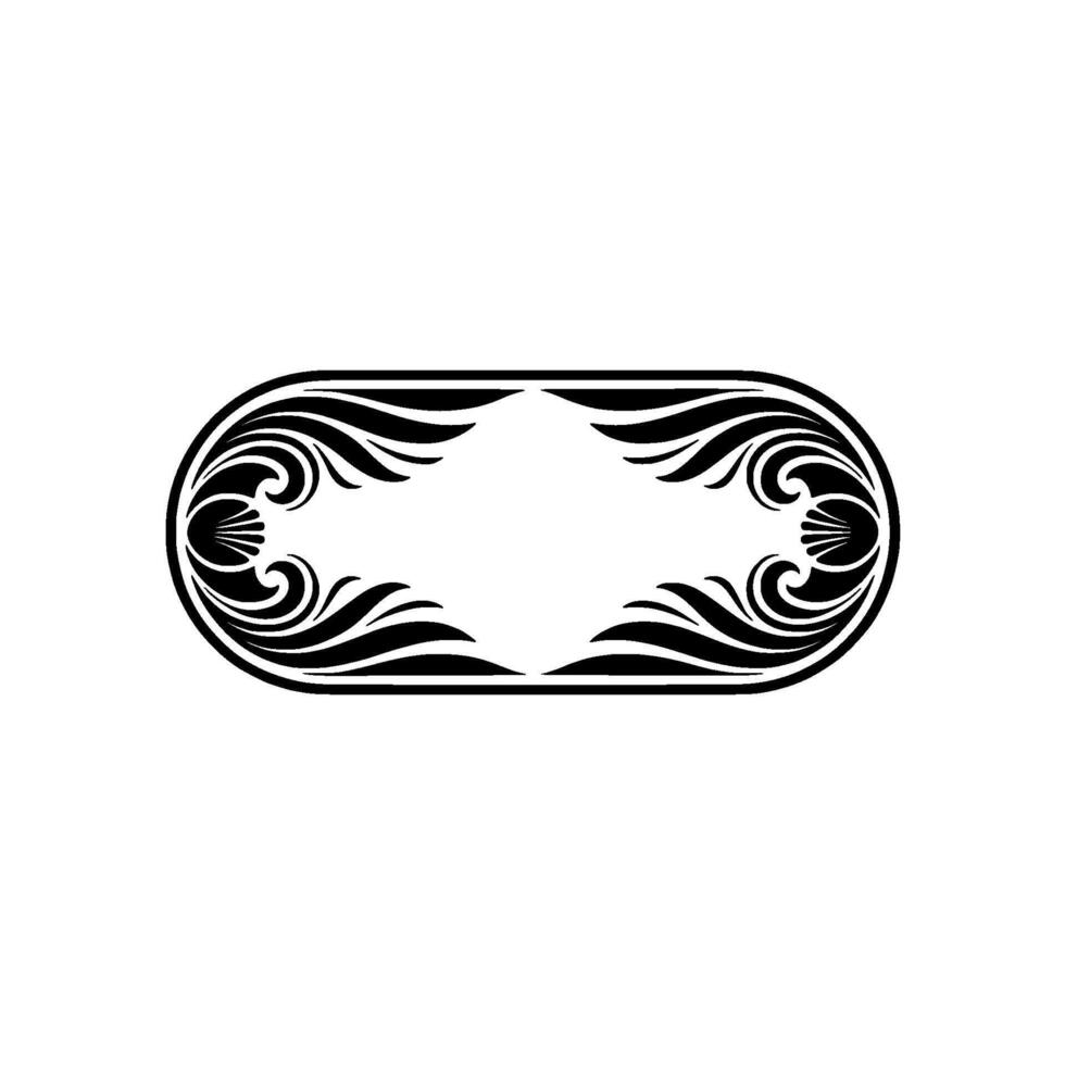 Ornate Black and White Oval Frame with Decorative Floral Elements on White Background vector