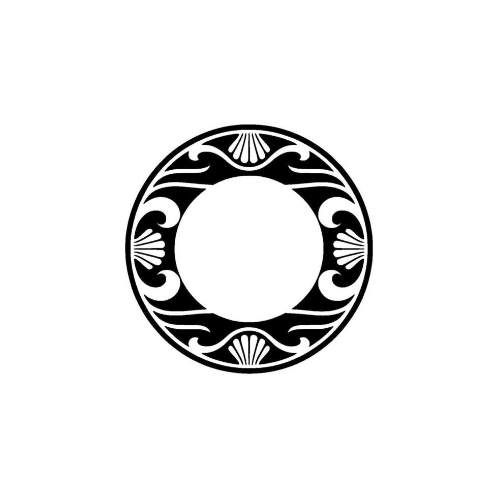 Elegant Black and White Decorative Circle Frame, Shell Motif vector