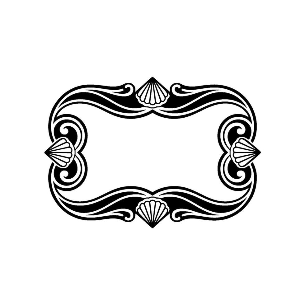 Art Nouveau Sea Shell Frame, Elegant Black White Element vector