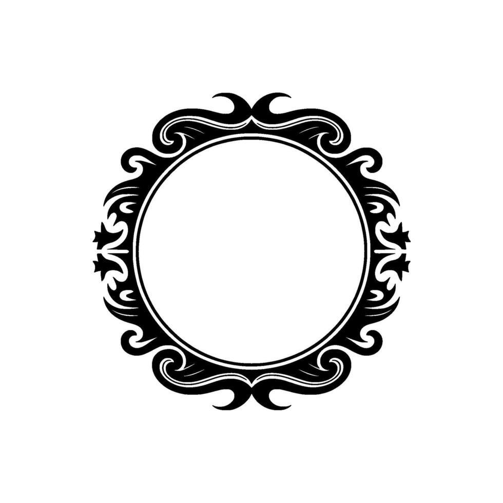 Elegant Circular Ornament Frame in Black on White, Decorative vector