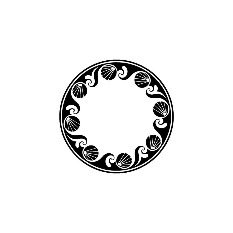 Elegant Seashell Circle Frame, Black and White Ornamental vector