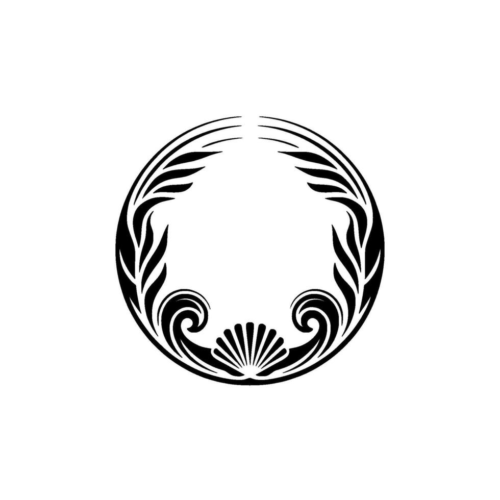 Black White Ornamental Circle , Floral Shell Motif, Elegant Decorative vector