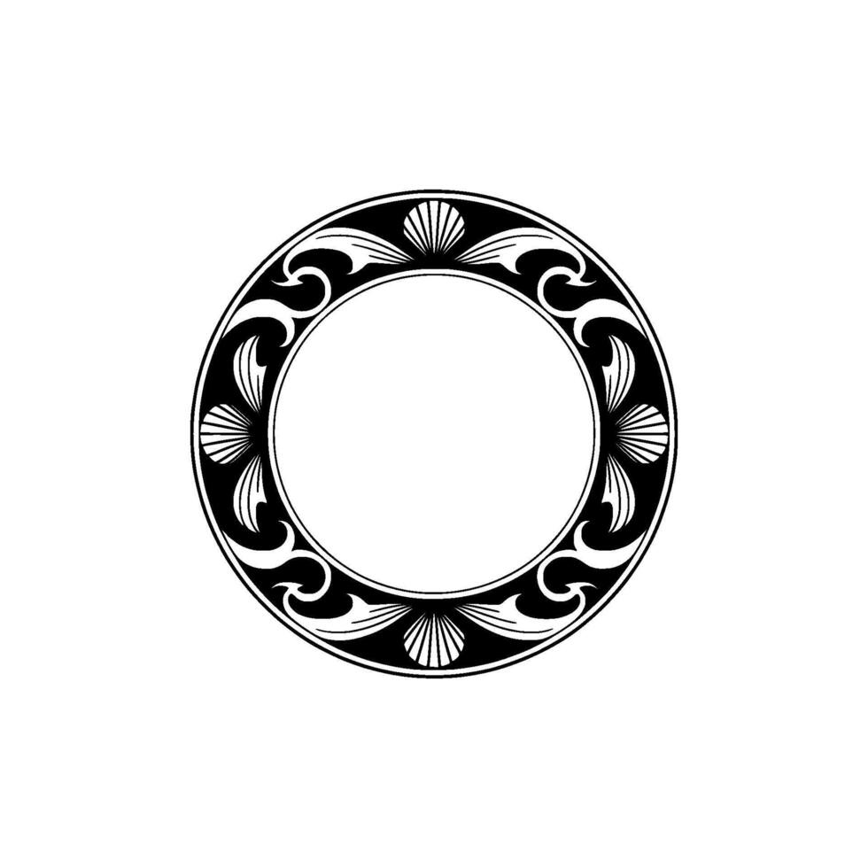 Elegant Black White Circular Frame Decorative Sea Shells Flourishes vector