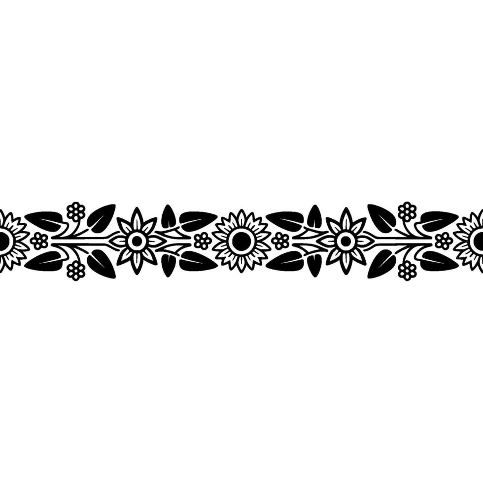 Floral Border, Black and White Sunflower Pattern vector