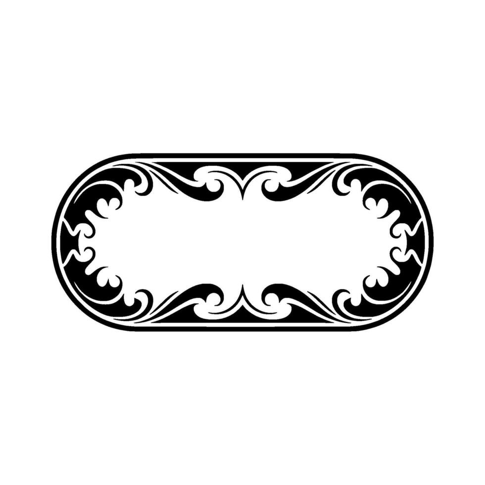 Elegant Black Oval Frame with Flourish Ornament on White Background vector