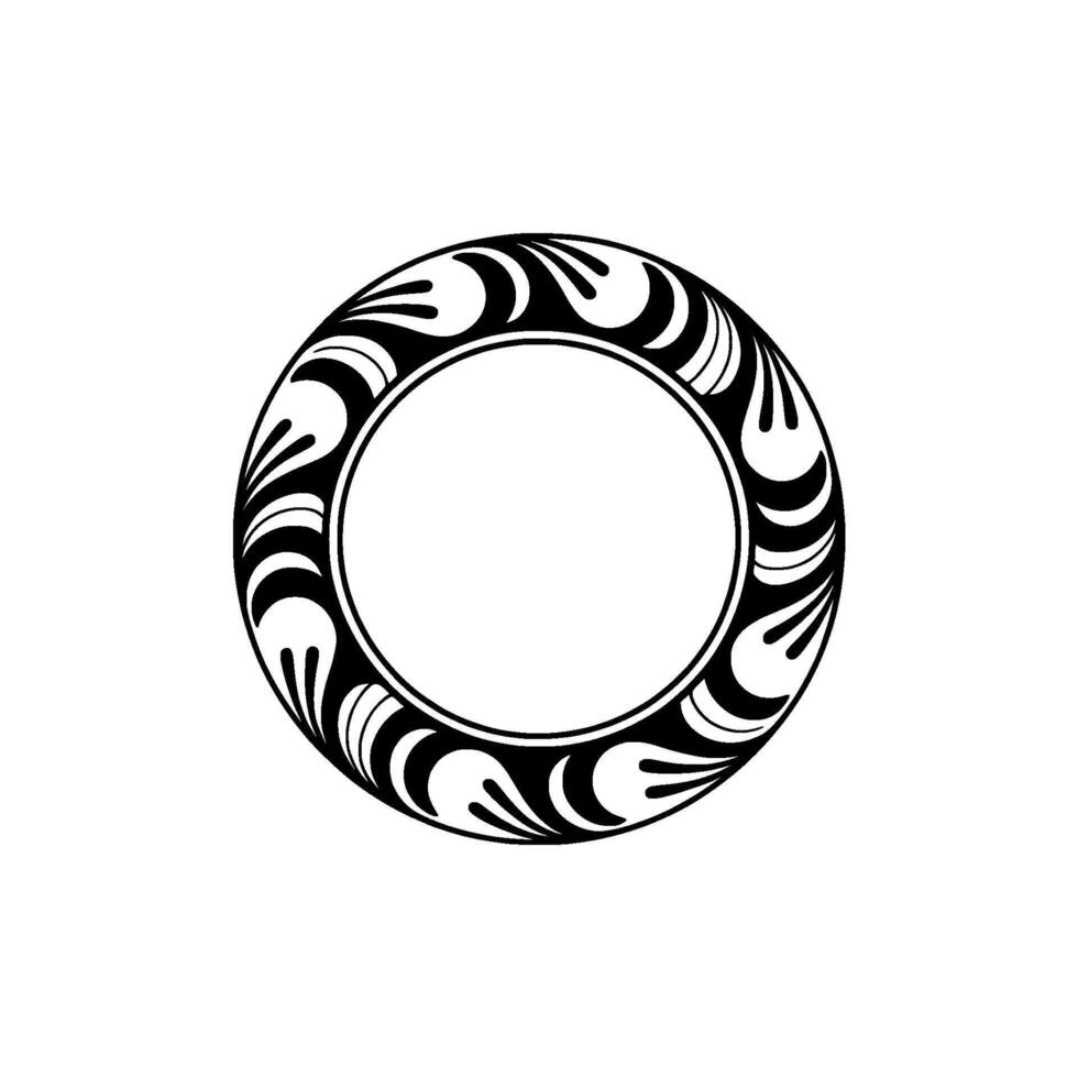 Elegant Black White Floral Circle Frame,- Minimalist vector