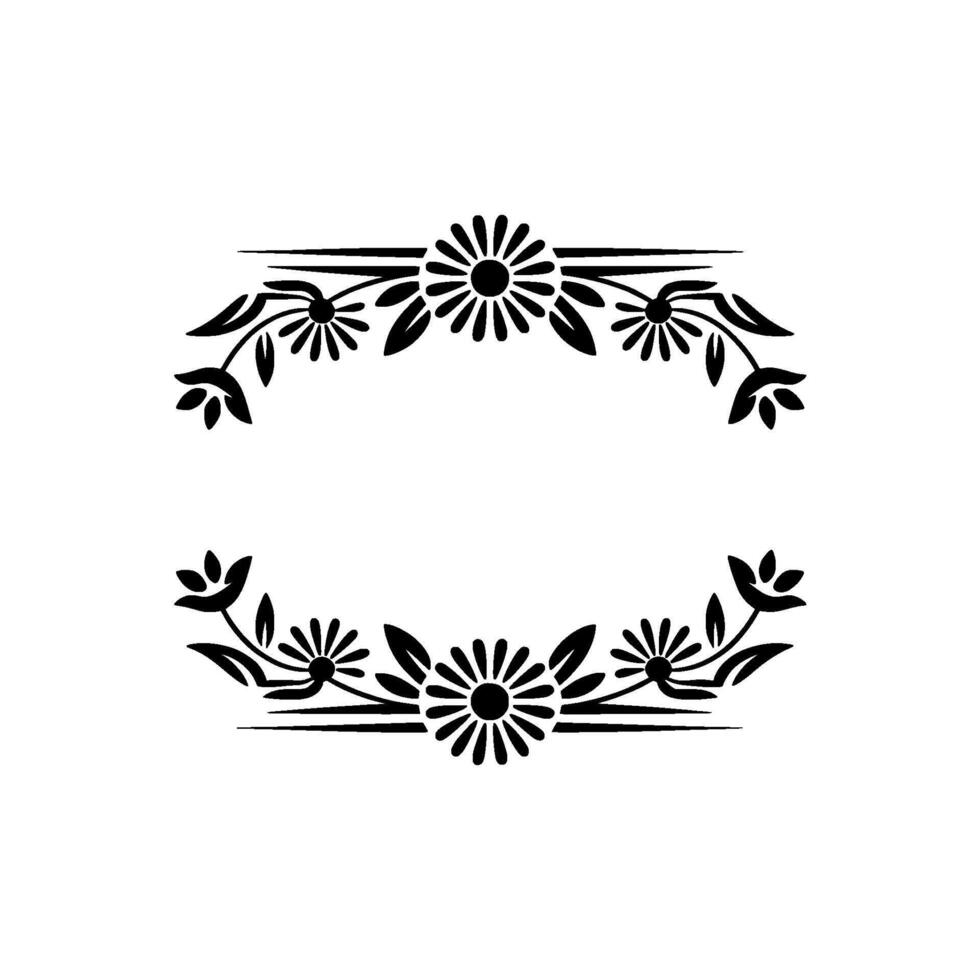 Floral Frame Silhouette Elegant Black Daisy Garland on White Background vector