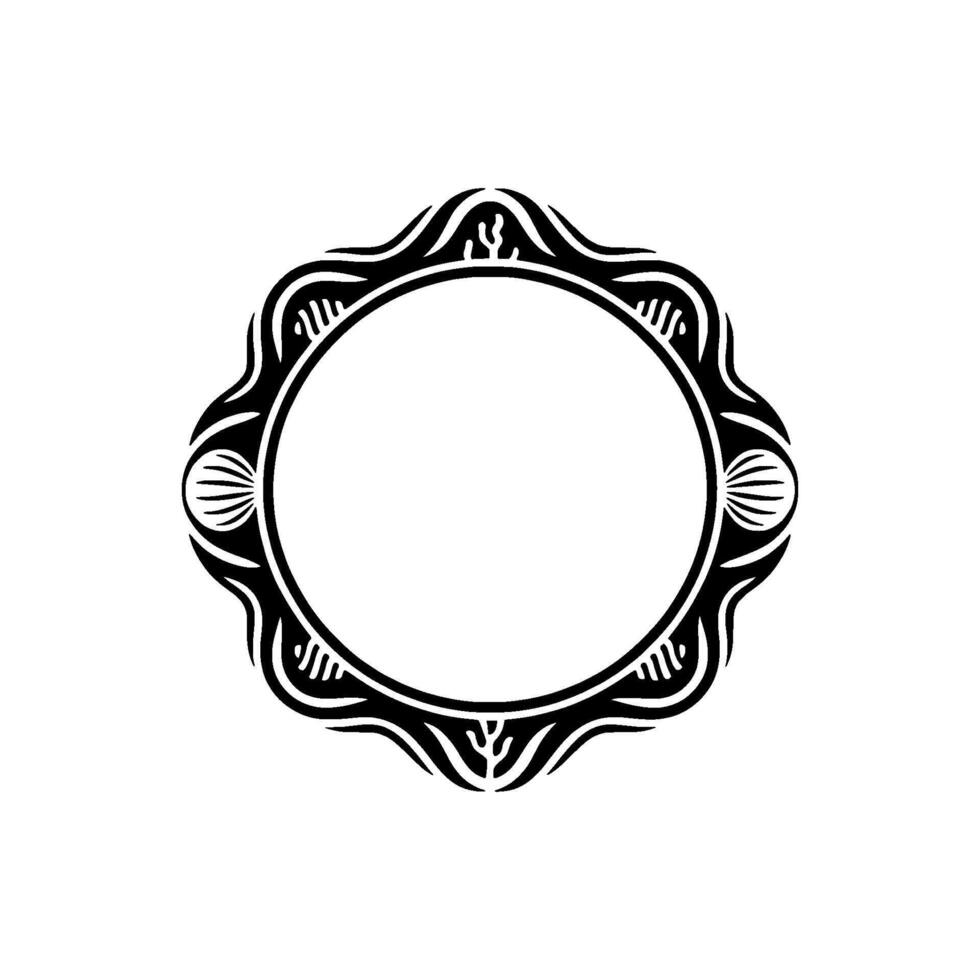 Ornate Black Frame with Empty Circle on White Background vector