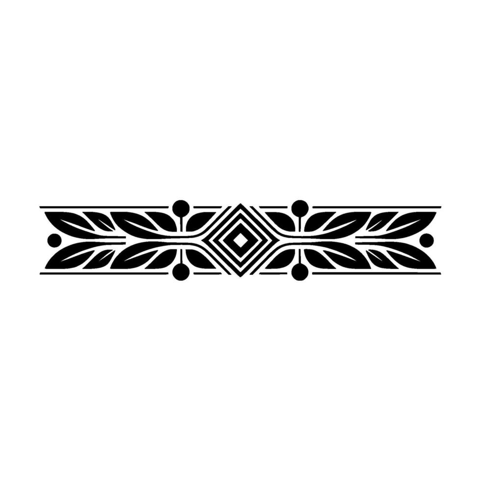 Black Decorative Border Element with Leaves, Berries, and Geometric Center vector
