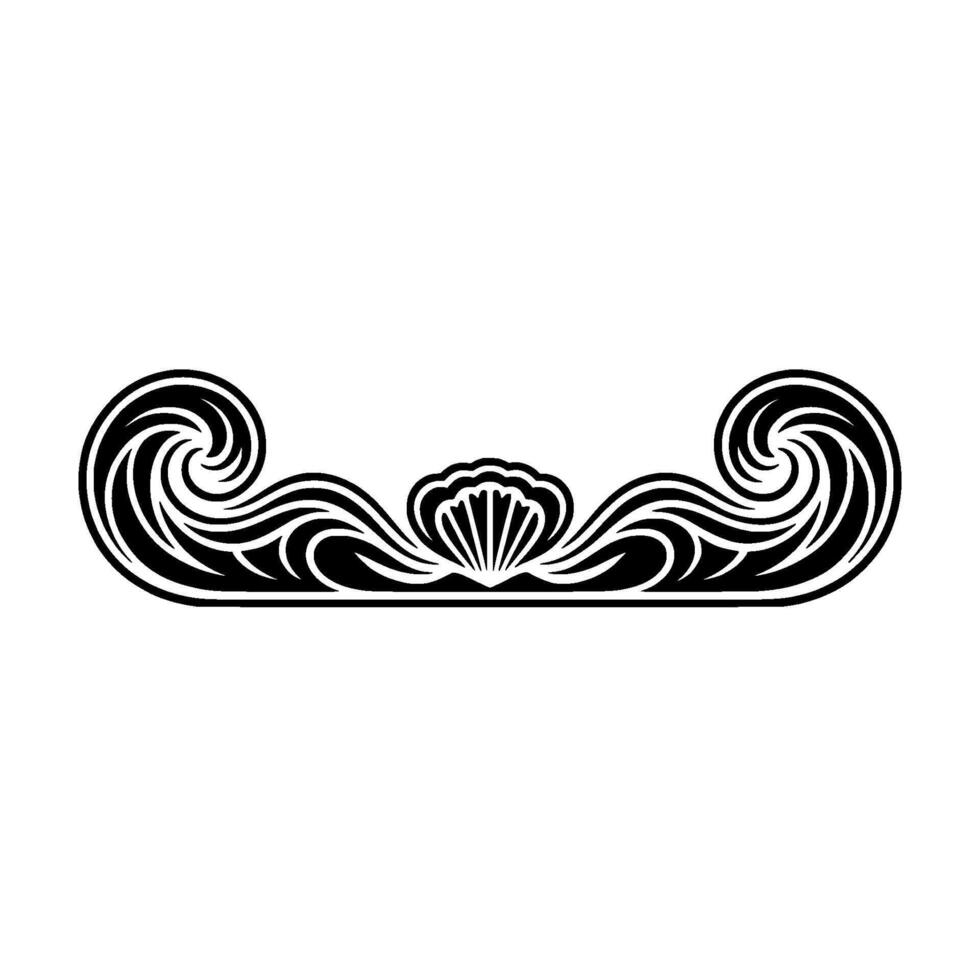 Elegant Wave Border with Seashell Motif in Black and White vector