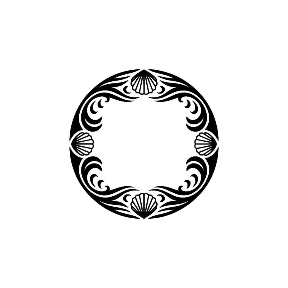 Elegant Black White Seashell Frame - Decorative Border Element vector