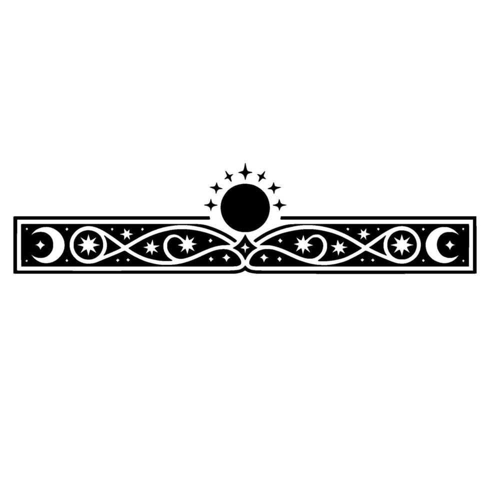 Celestial Border Ornament Sun, Stars, Moons, Decorative vector