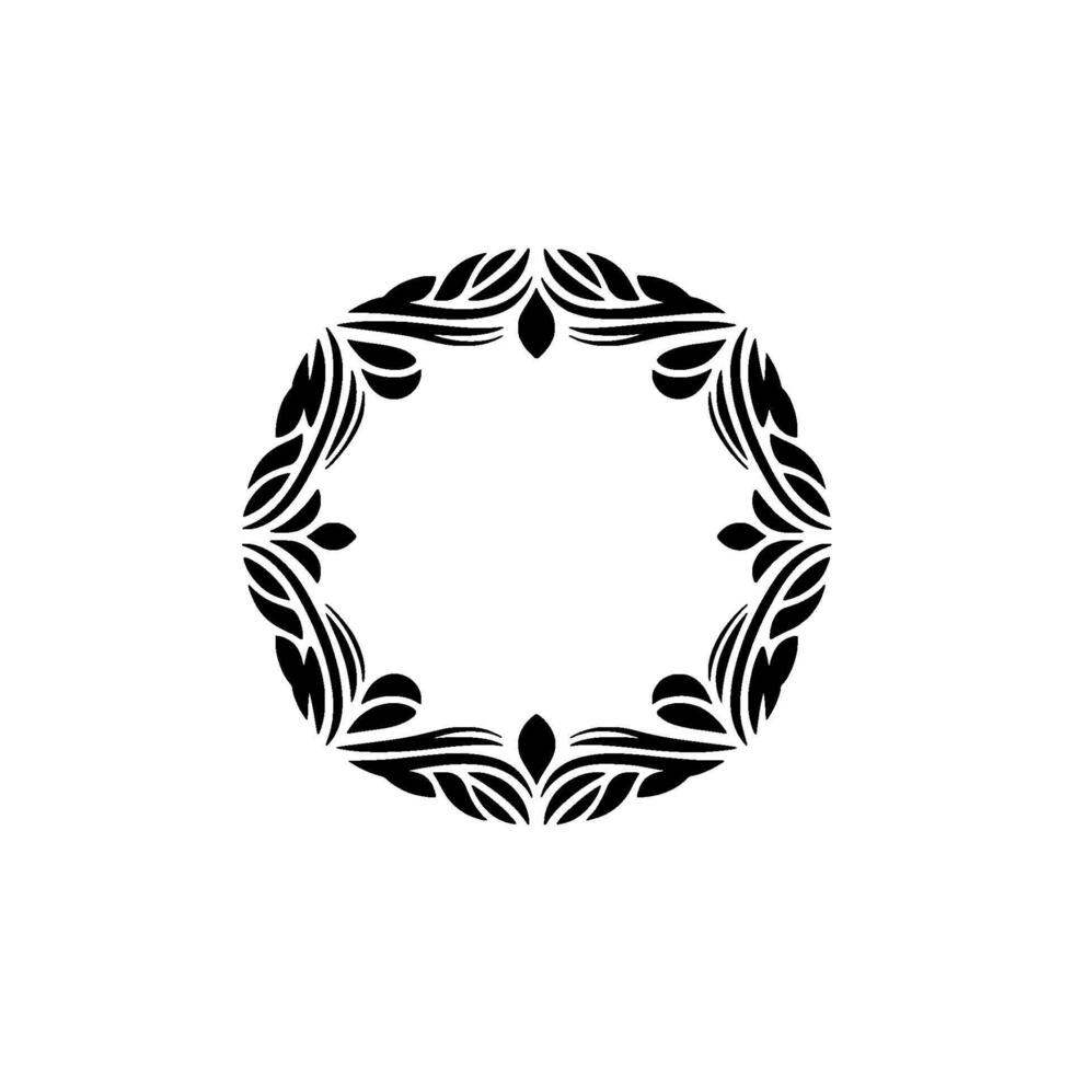 Elegant Black Floral Circle Frame- on White Background vector