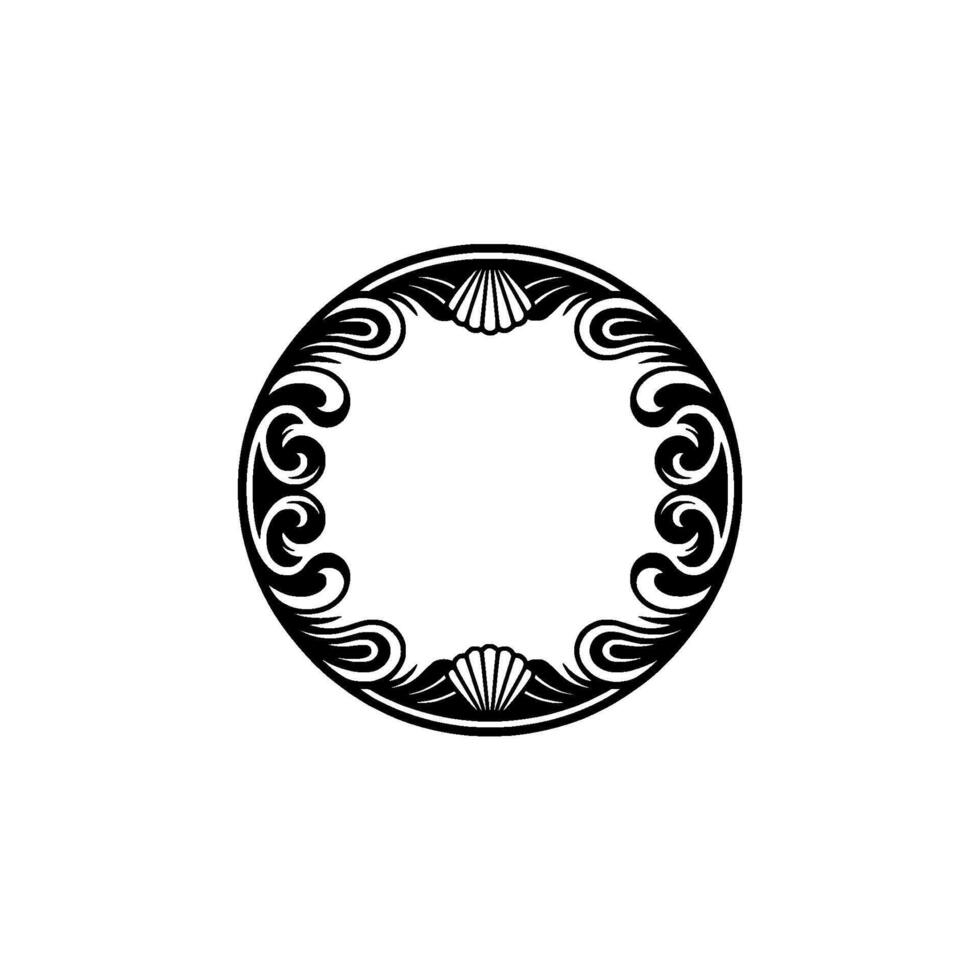 Elegant Black White Circular Frame with Seashell Accents vector