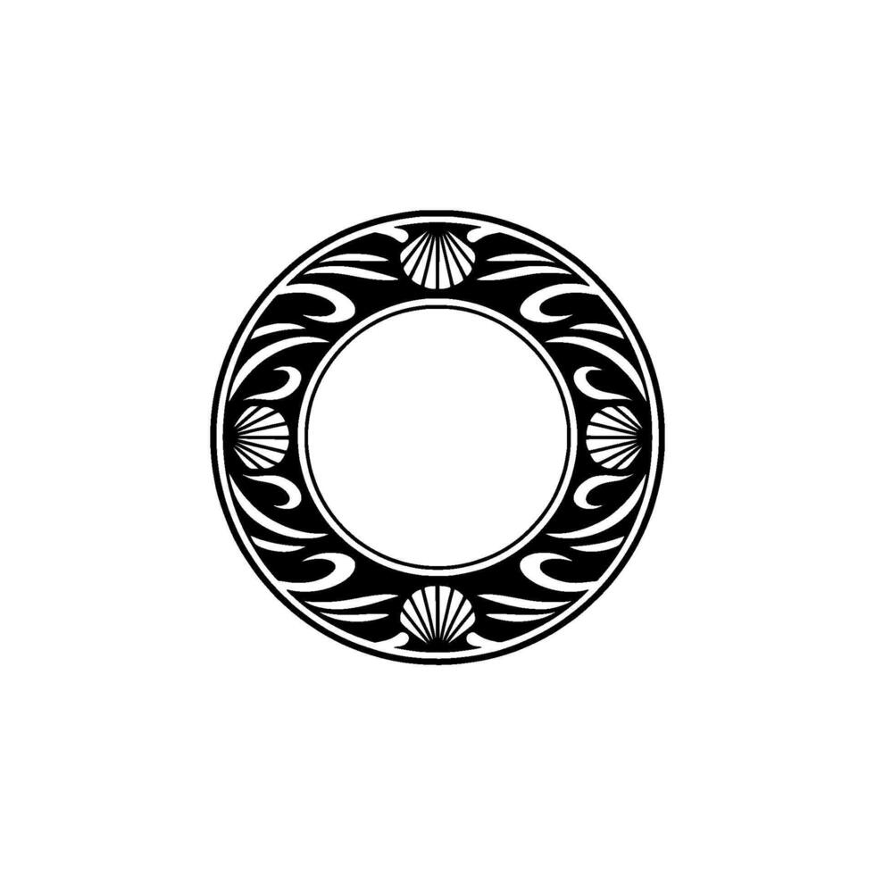 Elegant Art Deco Shell and Wave Circular Frame, Black on White vector