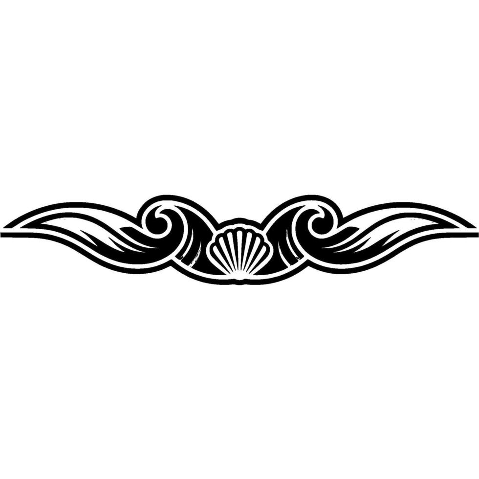 Stylized Sea Waves and Seashell Border, Monochrome vector