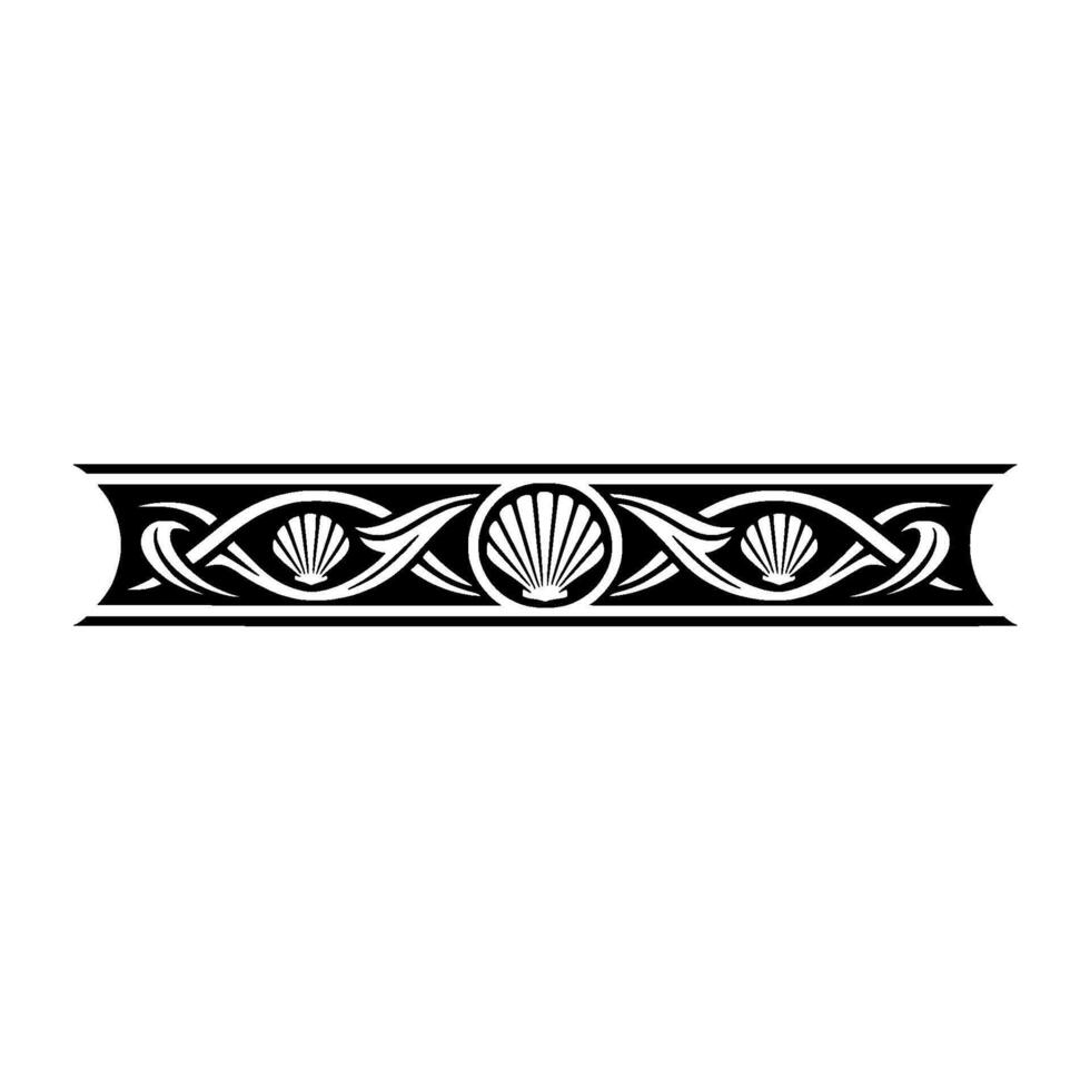 Elegant Black White Seashell Border , Illustration vector