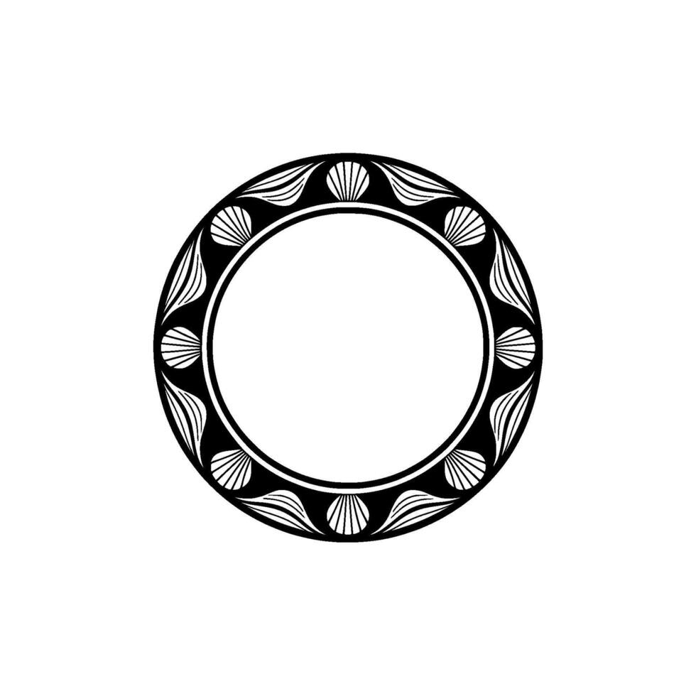 Elegant Black and White Round Decorative Frame with Shell and Leaf Motifs vector