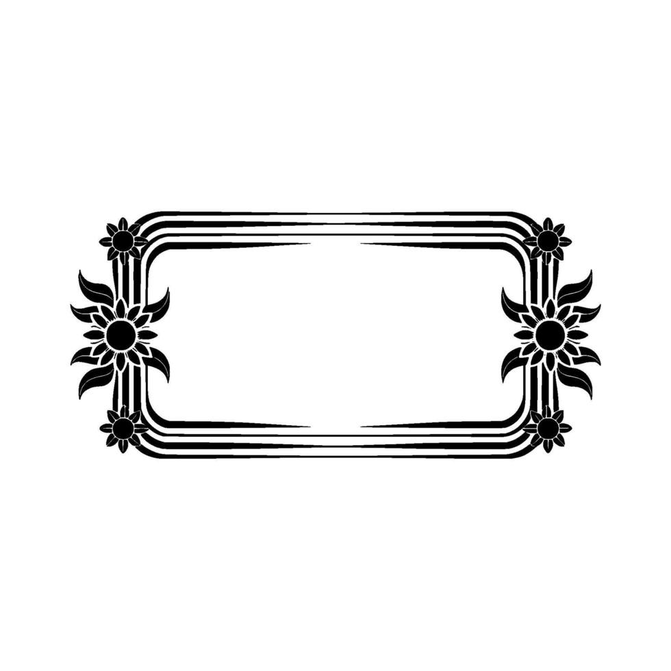 Decorative Floral Rectangular Frame, Black White, Minimalist vector