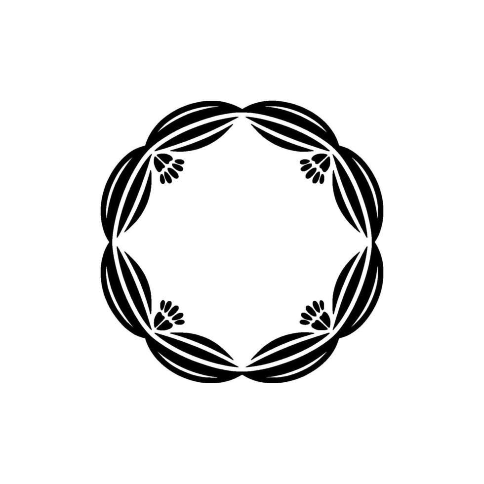 Minimalist Floral Wreath in Black and, White vector