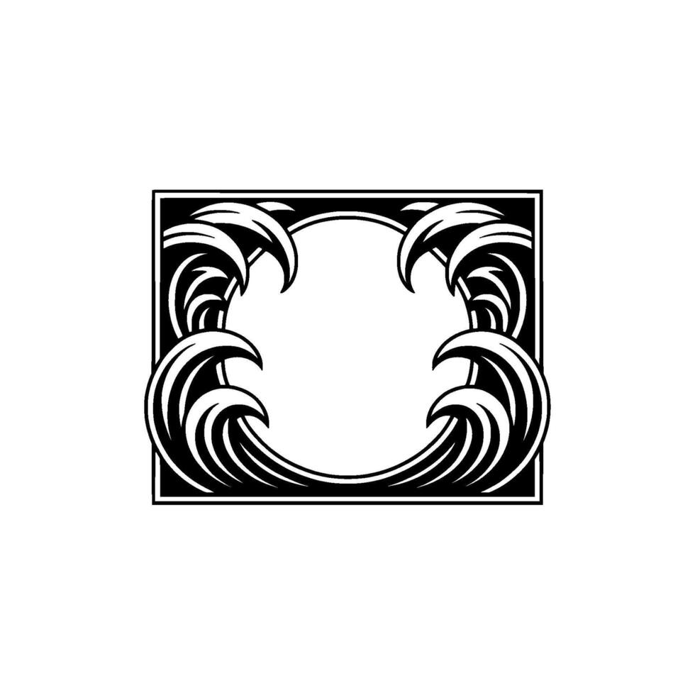 Art Deco Wave Border Frame, Black White, Minimalist vector